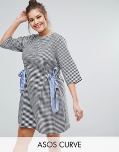 Свободное платье в клетку с бантами ASOS CURVE - Мульти