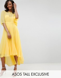 Платье миди с плиссированной юбкой и удлиненным сзади краем ASOS TALL - Желтый