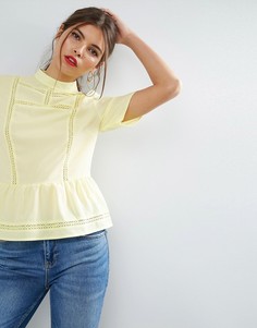 Блузка в викторианском стиле с короткими рукавами и рюшами ASOS - Желтый