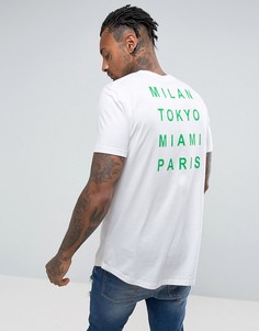 Белая длинная футболка с принтом на спине и закругленным краем ASOS - Белый