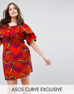 Платье с оранжевым тропическим принтом ASOS CURVE - Мульти