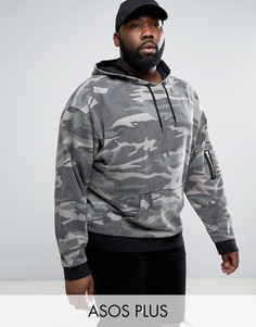 Oversize-худи выбеленной камуфляжной расцветки ASOS PLUS - Зеленый