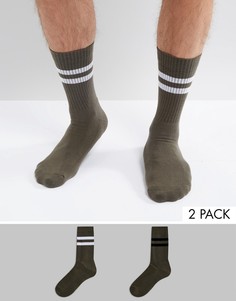 Комплект из 2 пар спортивных носков цвета хаки ASOS - Зеленый