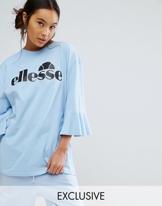 Oversize-футболка с оборками на рукавах и логотипом Ellesse - Синий