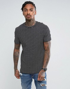 Длинная обтягивающая футболка в рубчик с полосками ASOS - Черный