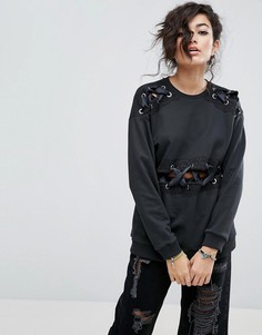 Свитшот с кружевом и люверсами ASOS - Черный