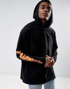 Oversize-лонгслив с капюшоном и принтом на рукавах ASOS - Черный
