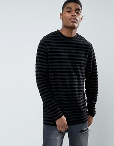 Удлиненный лонгслив в велюровую полоску ASOS - Черный