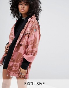 Окрашенная винтажная куртка-рубашка в стиле милитари со стразами Milk It - Розовый