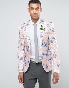 Розоватый облегающий блейзер с цветочным принтом ASOS Wedding - Розовый