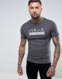 Удлиненная обтягивающая футболка с принтом ASOS - Черный