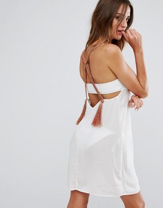 Свободное пляжное платье с неоновой плетеной отделкой и кисточками ASOS - Кремовый