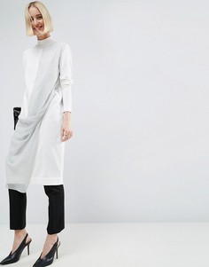Трикотажное платье миди с шифоновой вставкой ASOS WHITE - Мульти