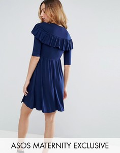 Чайное платье с рюшами и запахом ASOS Maternity - Темно-синий