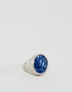 Серебристое кольцо-печатка с синим камнем ASOS - Серебряный