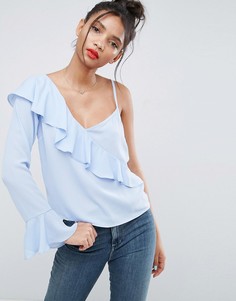 Блузка на одно плечо с оборкой ASOS - Синий