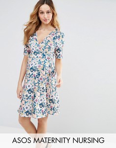 Чайное платье с запахом и цветочным принтом ASOS Maternity NURSING - Мульти