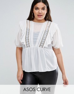 Свободная блузка с кружевными вставками ASOS CURVE - Кремовый
