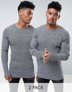 2 черно-белых меланжевых джемпера в рубчик ASOS - СКИДКА - Серый