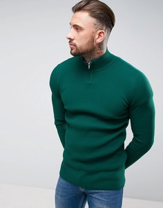Зеленый удлиненный джемпер в рубчик с молнией до груди ASOS - Зеленый