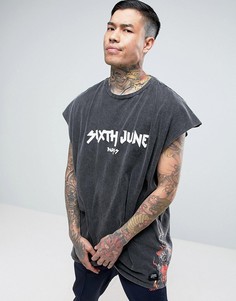 Черная футболка без рукавов с розами Sixth June - Черный