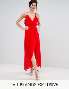 Платье миди асимметричной длины с рюшами и лямками на спине TD By True Decadence Tall - Красный