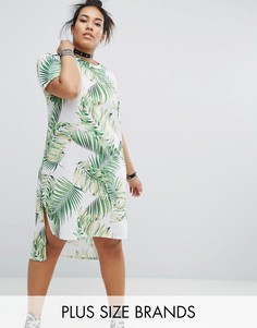 Трикотажное платье с пальмовым принтом и асимметричным краем Pink Clove - Мульти