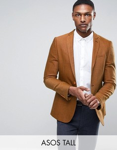 Светло-коричневый суперузкий блейзер с добавлением шерсти ASOS TALL - Коричневый