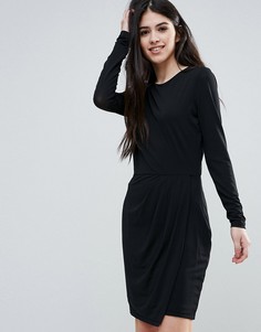 Платье с драпировкой на юбке Selected Milan - Черный