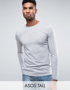 Серый меланжевый лонгслив с круглым вырезом ASOS TALL - Серый