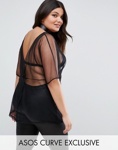 Сетчатый топ с узелком сзади ASOS CURVE - Черный