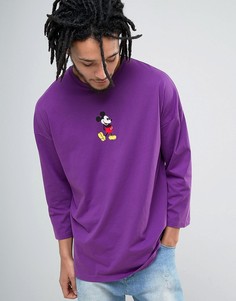Свободная футболка с рукавами 3/4 и Микки Маусом ASOS - Фиолетовый
