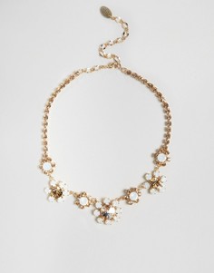 Ожерелье с цветами и стразами Swarovski Krystal London - Золотой