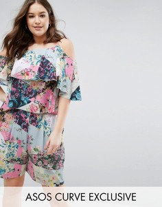 Асимметричный топ с цветочным принтом ASOS CURVE - Мульти