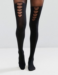 Колготки с эффектом чулок и сердечками Pretty Polly - Черный