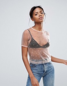 Свободный сетчатый топ New Look - Розовый