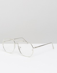 Шестиугольные очки-авиаторы с прозрачными стеклами ASOS - Серебряный