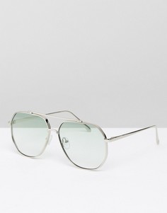 Солнцезащитные очки-авиаторы в шестиугольной оправе со светло-зелеными стеклами ASOS - Серебряный