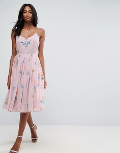 Платье на бретельках с цветочным принтом и плиссировкой ASOS - Мульти