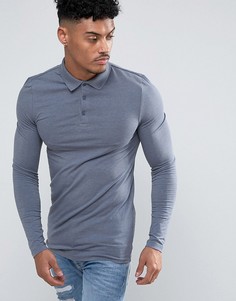 Синее меланжевое облегающее поло из трикотажа с длинными рукавами ASOS - Синий