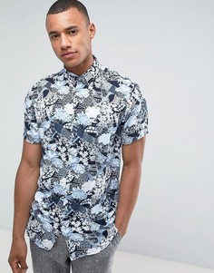 Oversize-рубашка из вискозы с принтом Selected Homme - Темно-синий