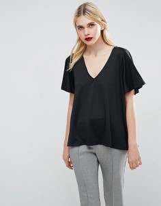 Топ с v-образным вырезом и плиссировкой сзади ASOS - Черный