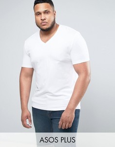 Белая обтягивающая футболка с V-образным вырезом ASOS PLUS - Белый
