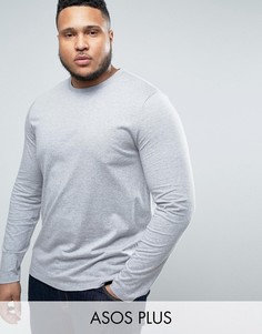 Серый меланжевый лонгслив с круглым вырезом ASOS PLUS - Серый