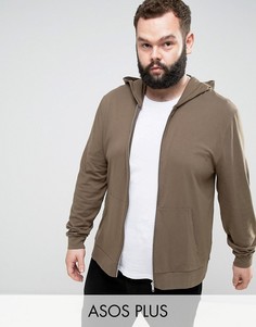 Облегающий легкий худи коричневого цвета на молнии ASOS PLUS - Коричневый