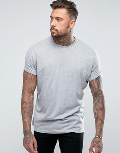 Серая меланжевая oversize-футболка удлиненного кроя с отворотами на рукавах ASOS - Серый