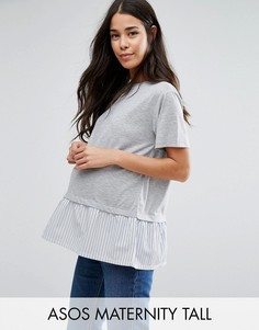 Футболка с оборкой в полоску ASOS Maternity TALL - Серый