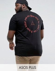 Черная свободная футболка с принтом на спине ASOS PLUS - Черный