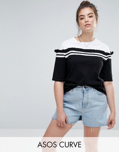 Футболка с контрастной оборкой и полосками ASOS CURVE - Мульти