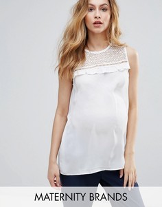 Топ без рукавов с кружевной вставкой и оборкой New Look Maternity - Кремовый